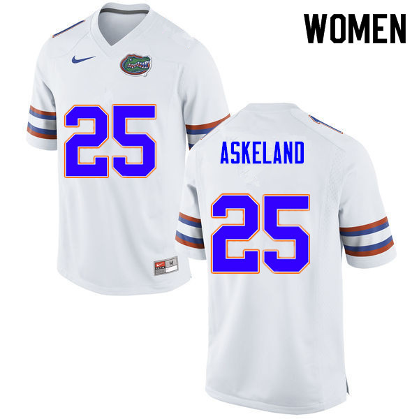 Women #25 Erik Askeland Florida Gators College Football Jerseys Sale-White